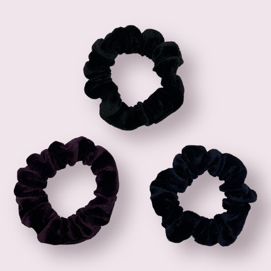 Small Dark Velvet Scrunchies - 3 Pack